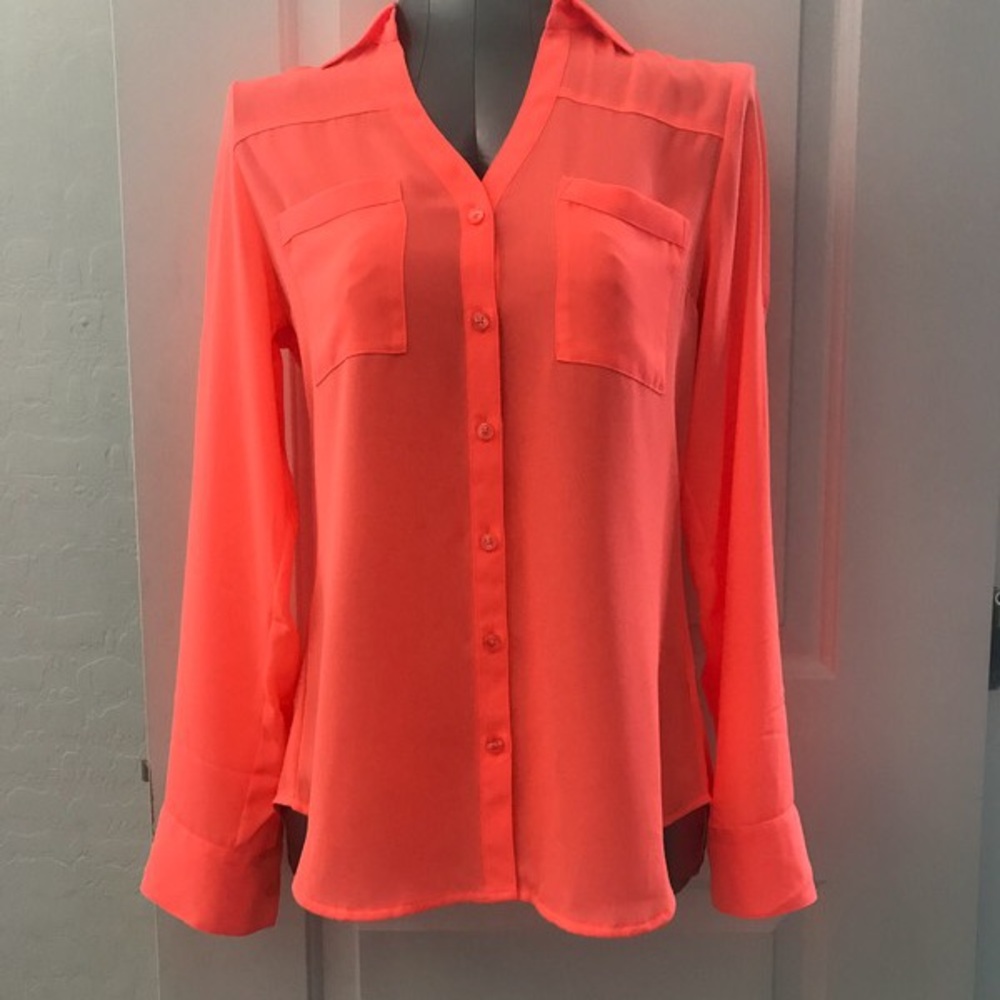 Express Portofino Shirt Neon Coral Roll Tab